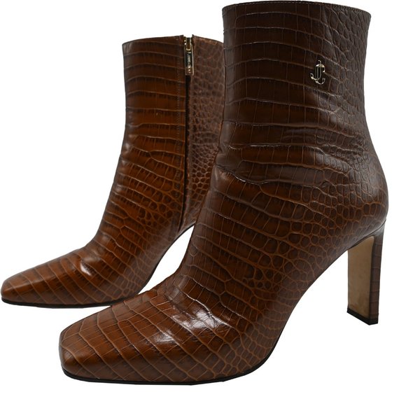 ロングブーツ JIMMY CHOO AZZIE KB 85 CROC EMBOSSED LONG BOOTS ALIZZE KB 85 | Black Smooth Leather Knee-High Boots | Autumn